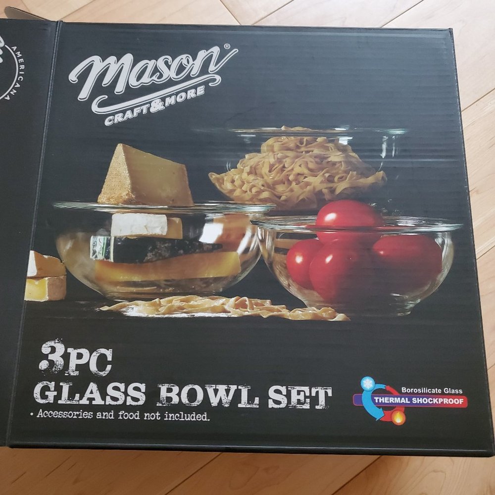 Mason 3-piece Stackable Glass Bowls Set